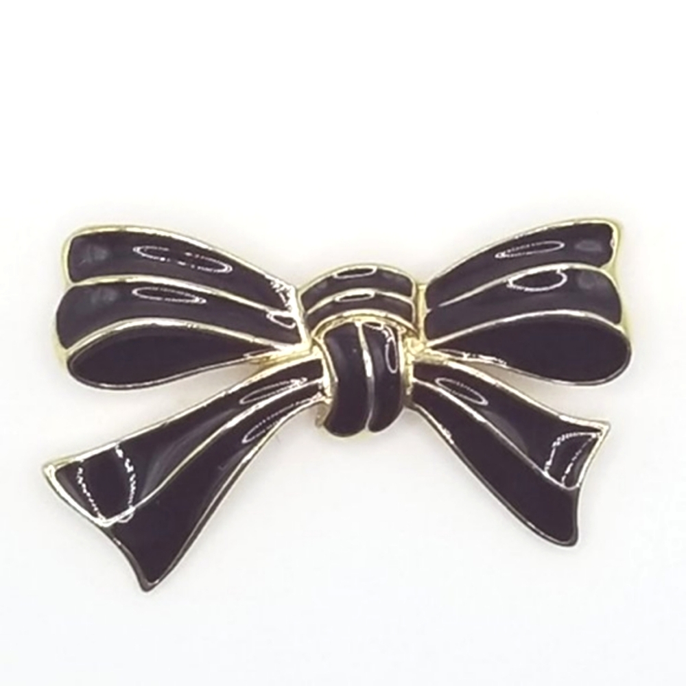 Trifari Vintage Black Enamel and Gold Tone Bow Brooch Pin